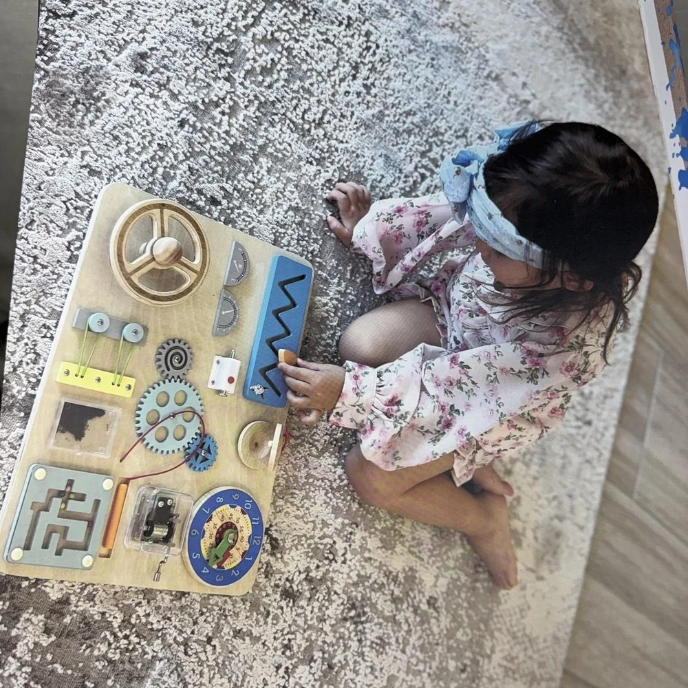 Montessori Mama Busy Board Wooden Multicolor Activity Mat Toy Kids 3Y+ Learning